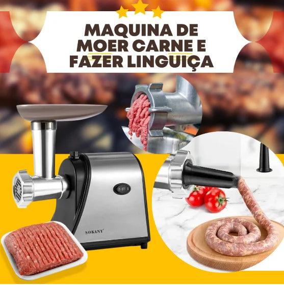 Máquina Moedor De Carne Elétrico 1500W Faz Linguiça Carne Frango 110V 220V