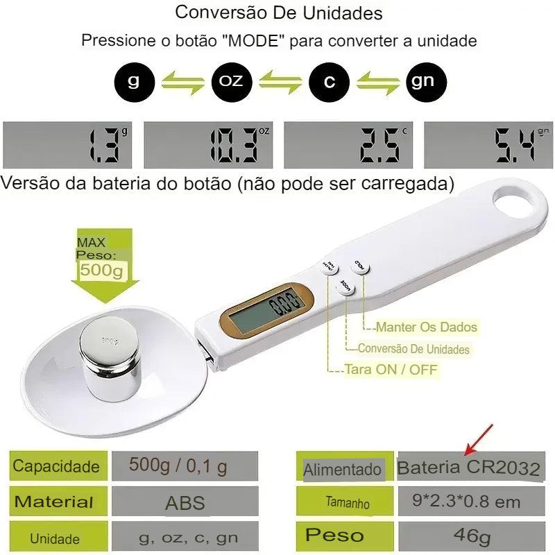 Balança de Cozinha Eletrônica com Medição Digital LCD, Mini Ferramenta para Leite, Café, Farinha, Colher - ORIENTE PRIME