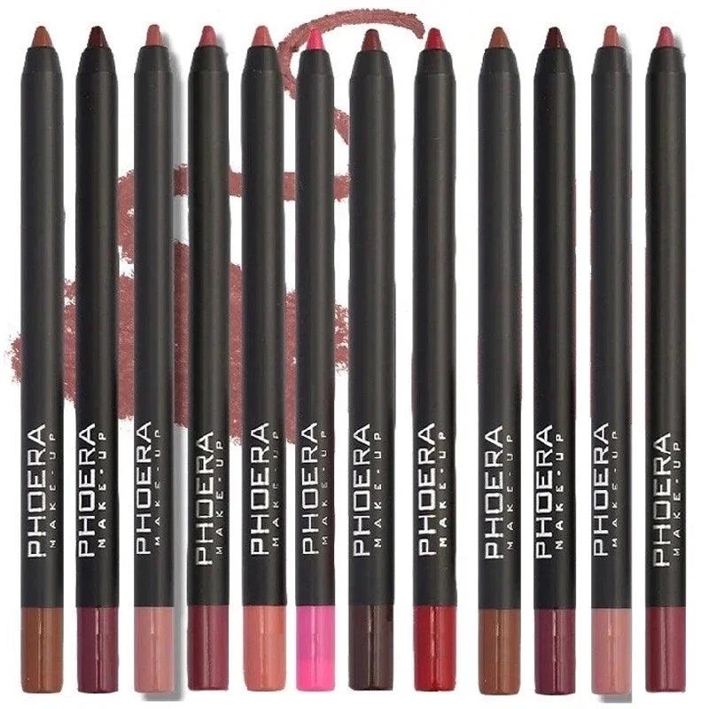 Lápis impermeável, Delineador Labial, batom de contorno vermelho sexy, copo antiaderente duradouro, maquiagem de lábios hidratantes, cosmético, 12 cores - ORIENTE PRIME