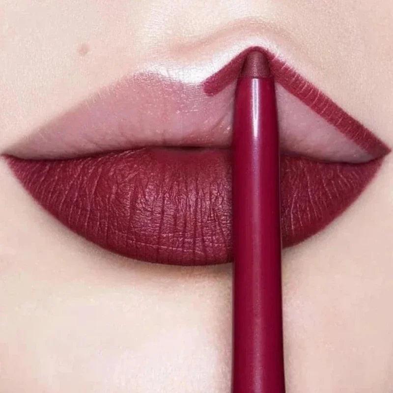 Lápis impermeável, Delineador Labial, batom de contorno vermelho sexy, copo antiaderente duradouro, maquiagem de lábios hidratantes, cosmético, 12 cores - ORIENTE PRIME